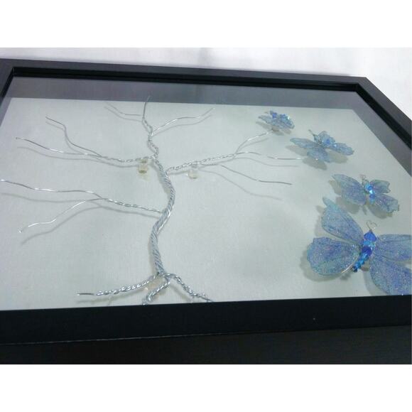 Whimsical Winged Butterflies Framed Art Hand Crafted Wire Tree 15x12 Blue Morpho - Picture 13 of 15